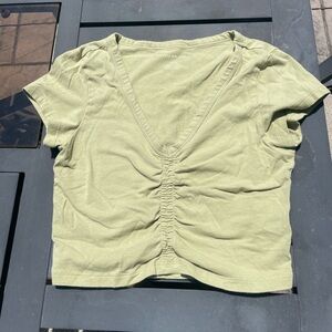 American Eagle Outfitters Fitted Green Ruched Shirt